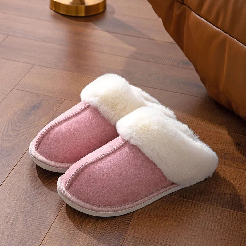 2024 Winter Warm Flat Fur Slippers Women Faux Suede Fluffy Furry Home Slides Woman Comfort Non Slip Indoor Floor Cotton Shoes