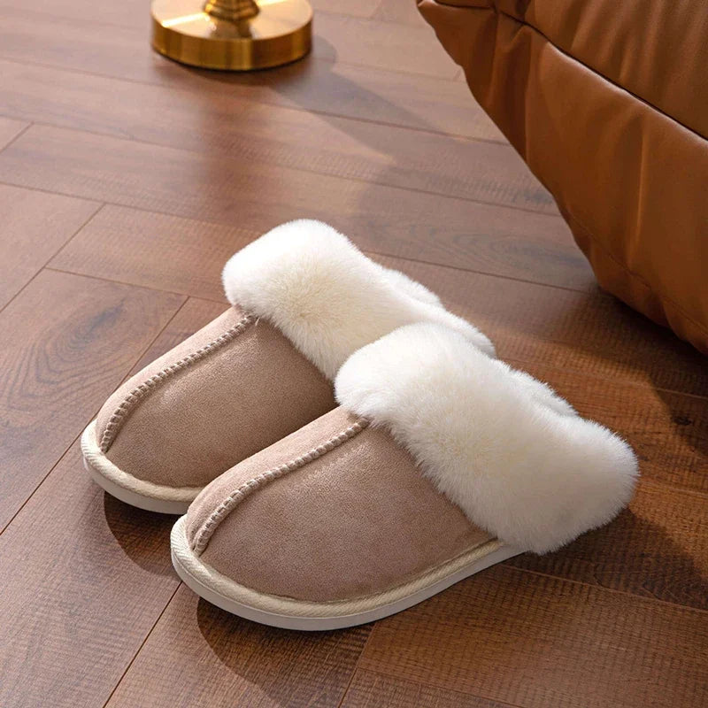 2024 Winter Warm Flat Fur Slippers Women Faux Suede Fluffy Furry Home Slides Woman Comfort Non Slip Indoor Floor Cotton Shoes